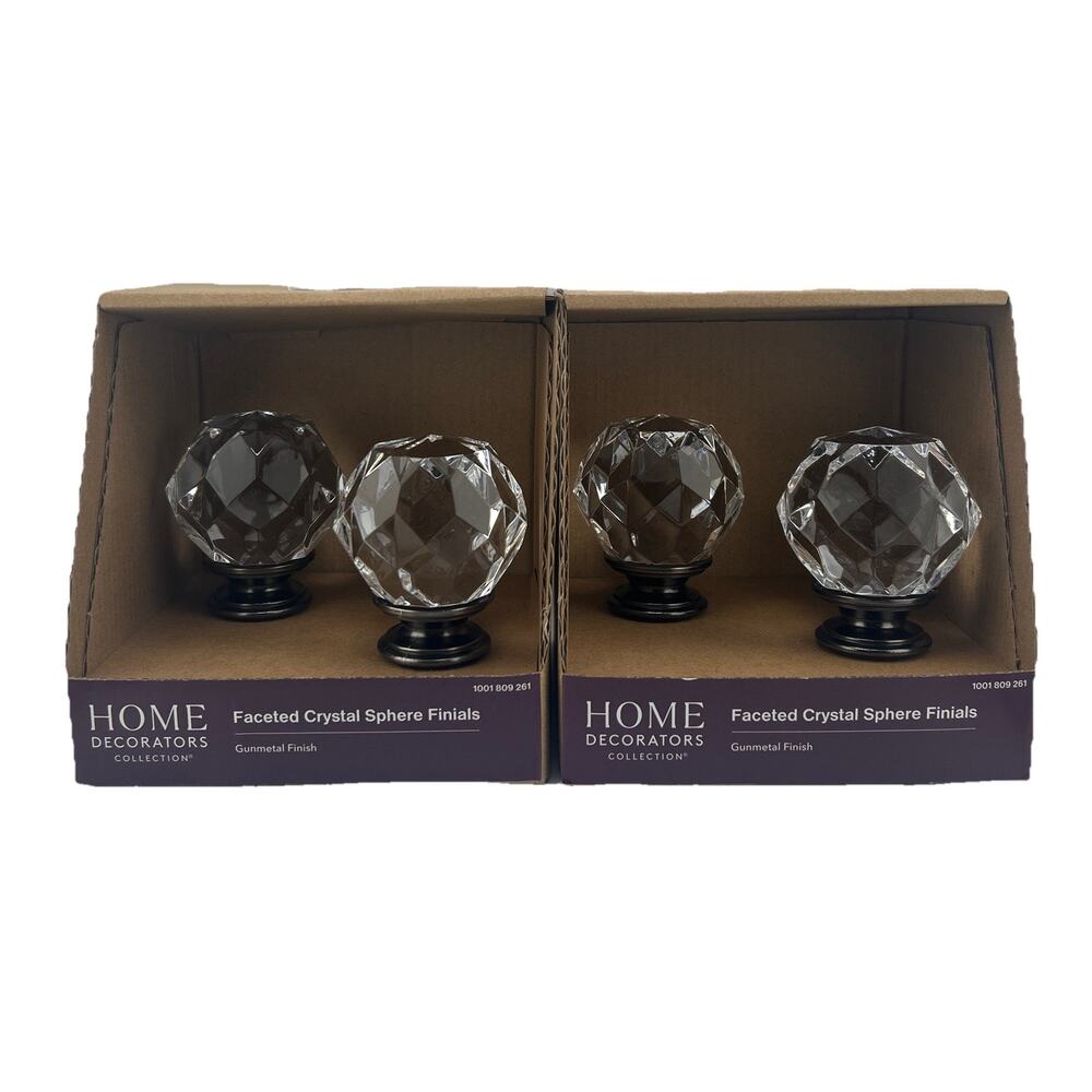 Faceted Crystal Sphere Curtain Rod Finials- Gunmetal - (4 Total Finals)
